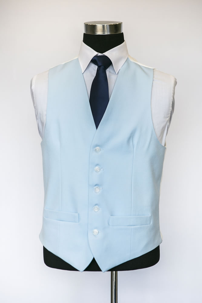 Single Breasted Light Blue Wool Waistcoat