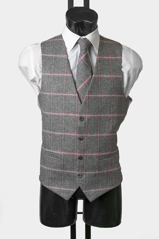 Grey and Pink Tweed Waistcoat