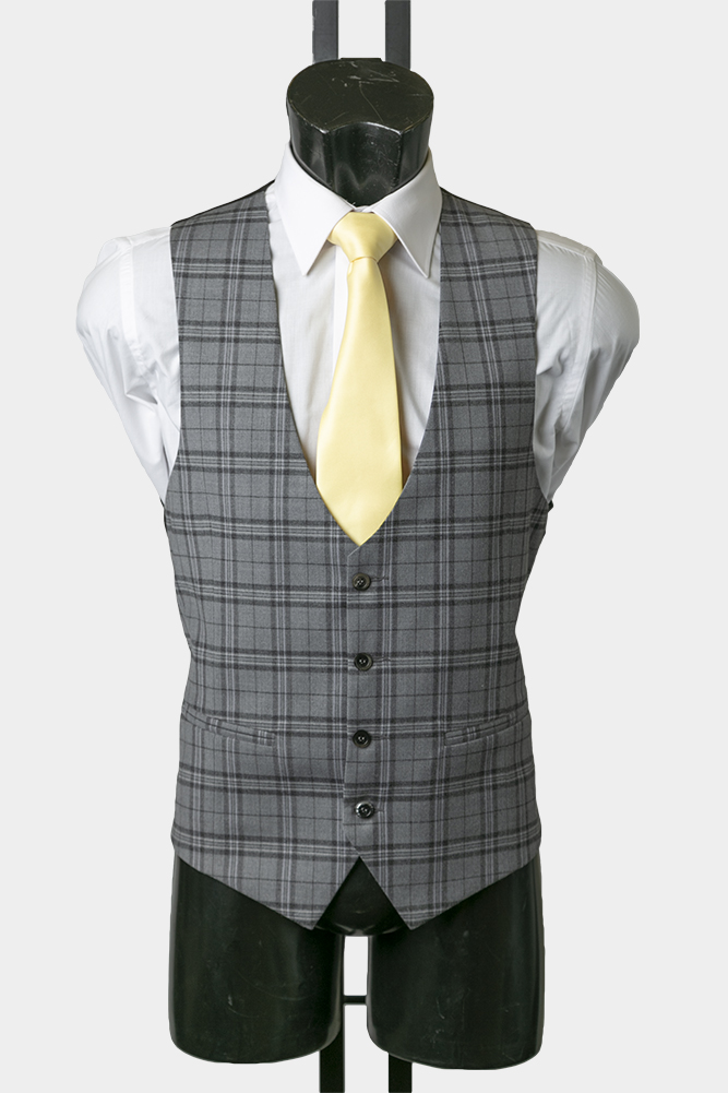 Grey Prince of Wales Check Scalloped Waistcoat