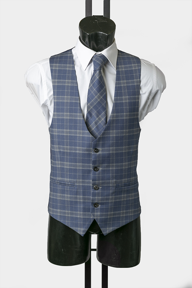 Blue Prince of Wales Check Scalloped Waistcoat